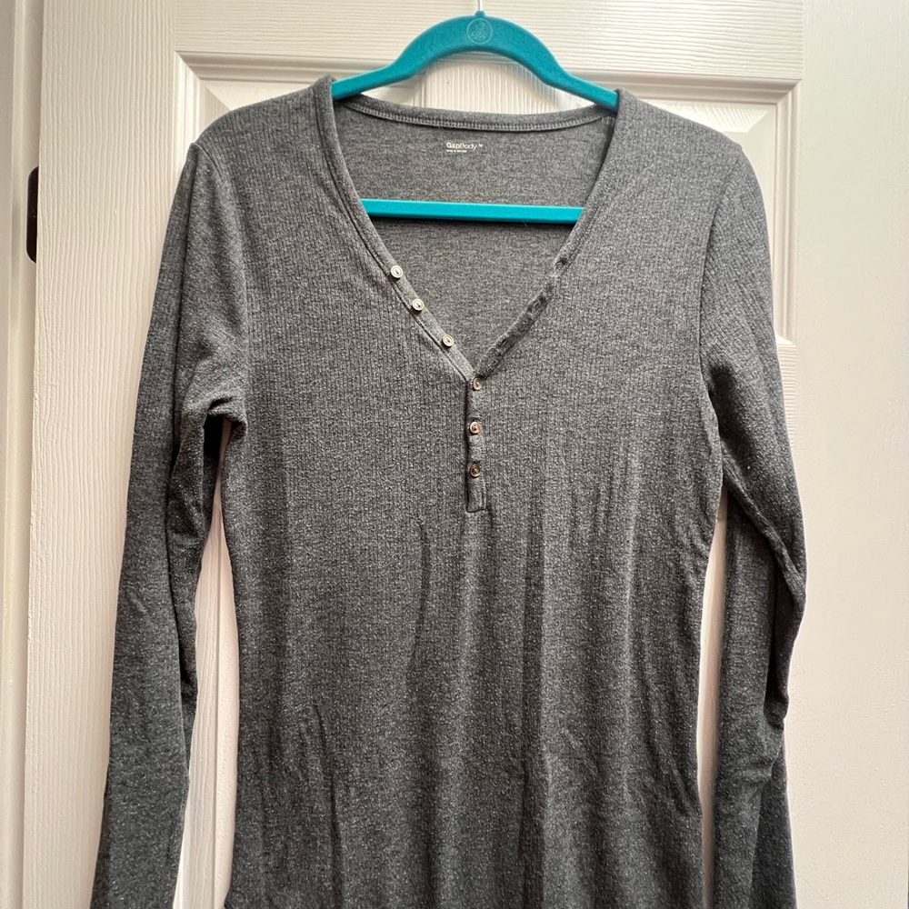 Charcoal Long Sleeve V-Neck Top